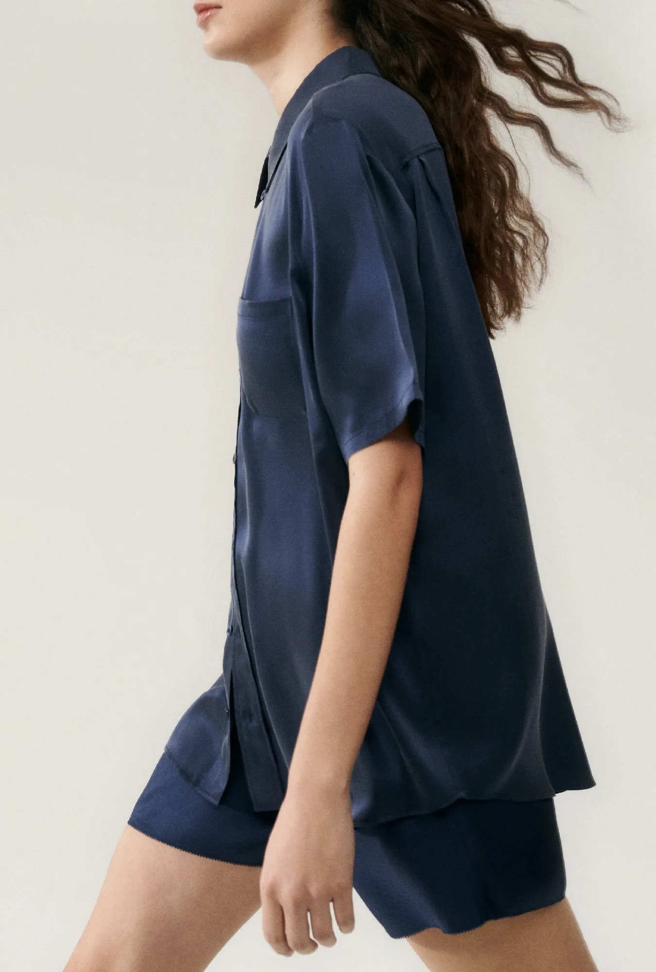 Short Sleeve Boyfriend Shirt Midnight sold by Silk Laundry product image thumbnail 4