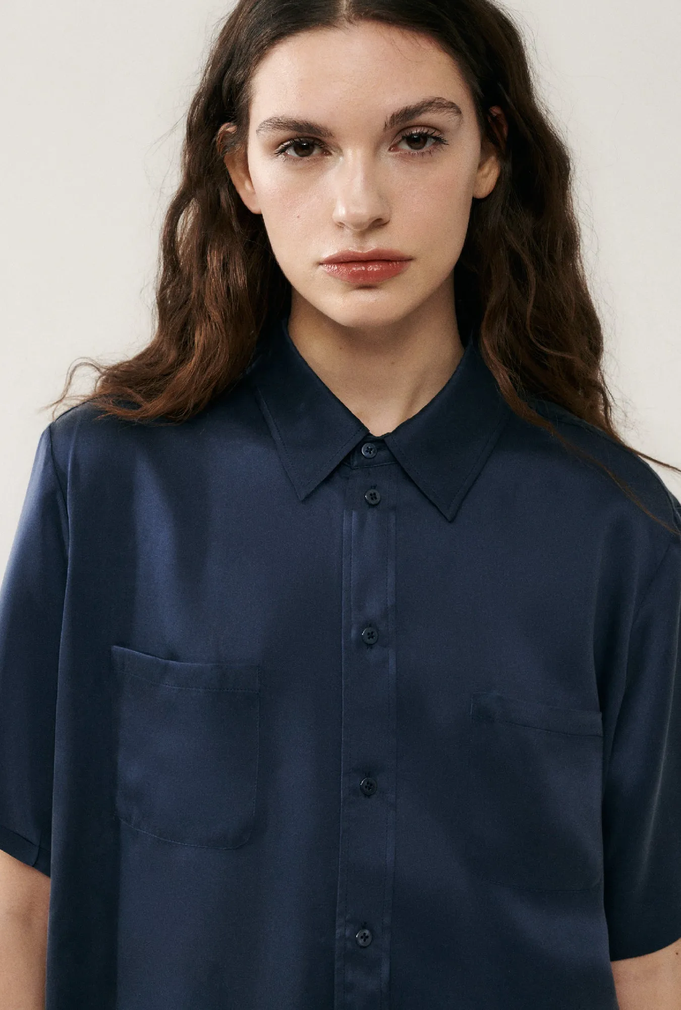 Short Sleeve Boyfriend Shirt Midnight sold by Silk Laundry product image thumbnail 3