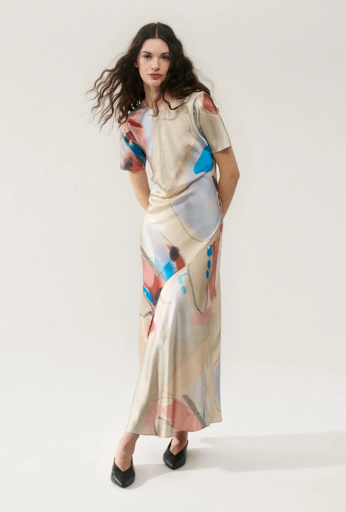 SHORT SLEEVE BIAS DRESS EXPRESSIONIST sold by Silk Laundry