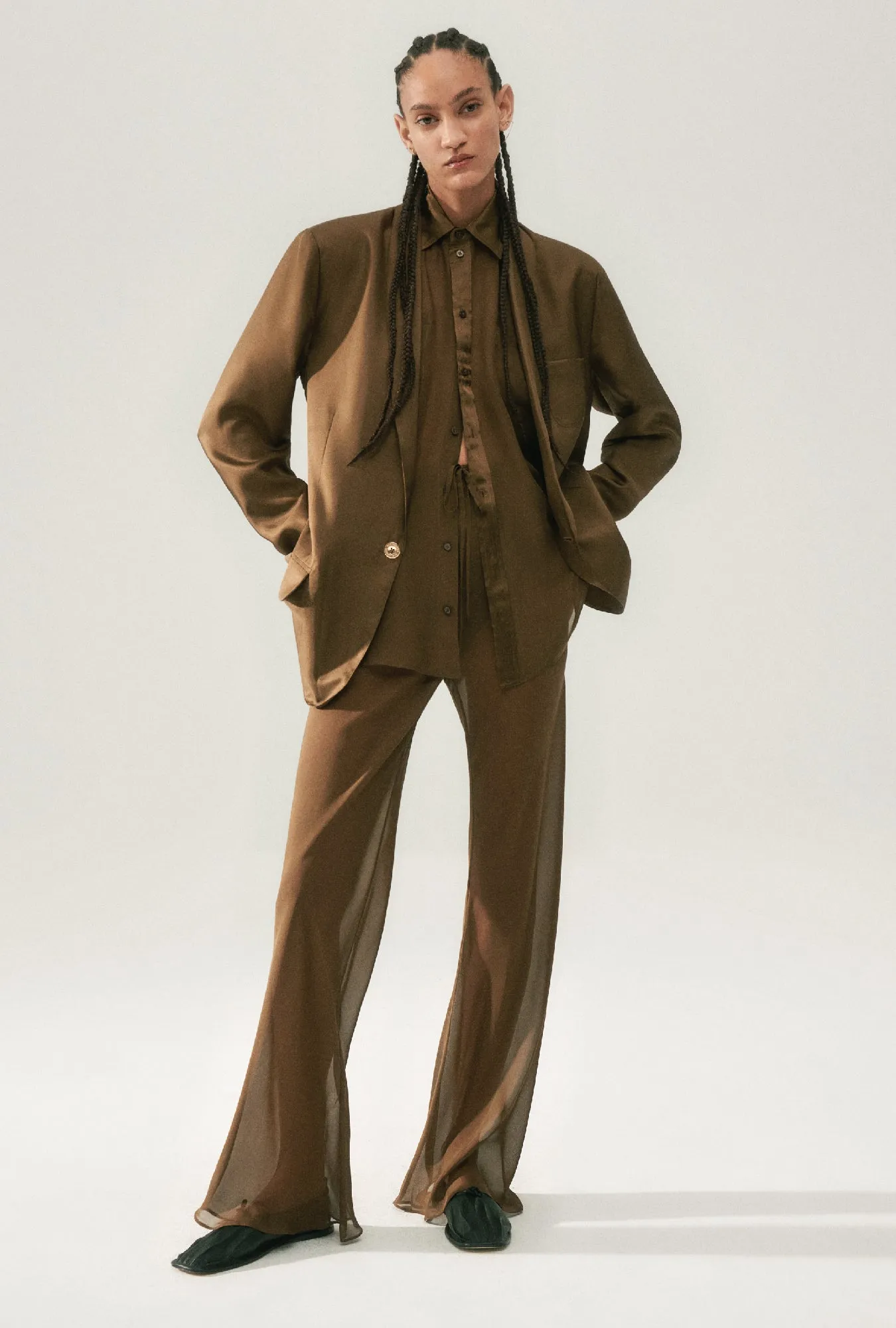 TWILL MIAMI BLAZER DARK EARTH sold by Silk Laundry