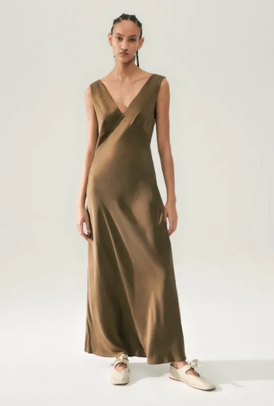 STELLA DRESS DARK EARTH sold by Silk Laundry