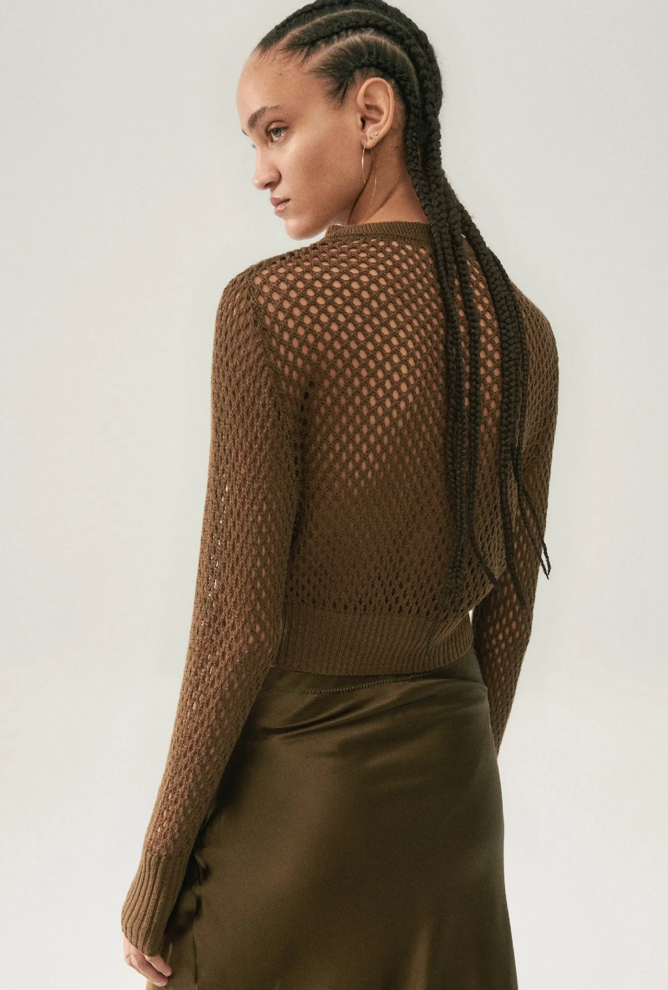 CROCHET CROPPED CARDIGAN DARK EARTH sold by Silk Laundry product image thumbnail 3