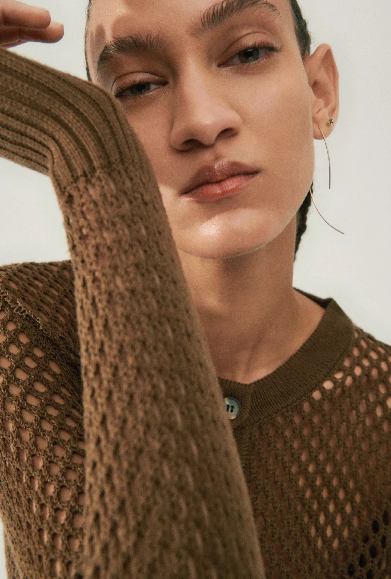 CROCHET CROPPED CARDIGAN DARK EARTH sold by Silk Laundry product image thumbnail 4