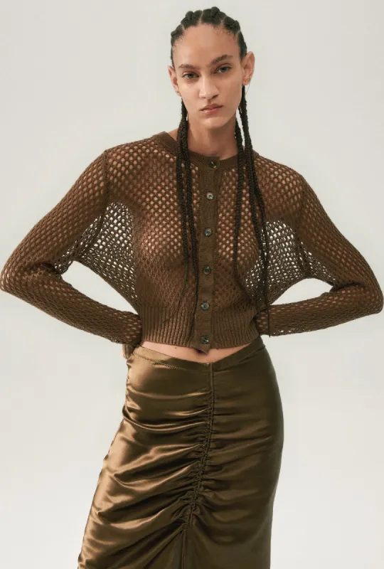 CROCHET CROPPED CARDIGAN DARK EARTH sold by Silk Laundry