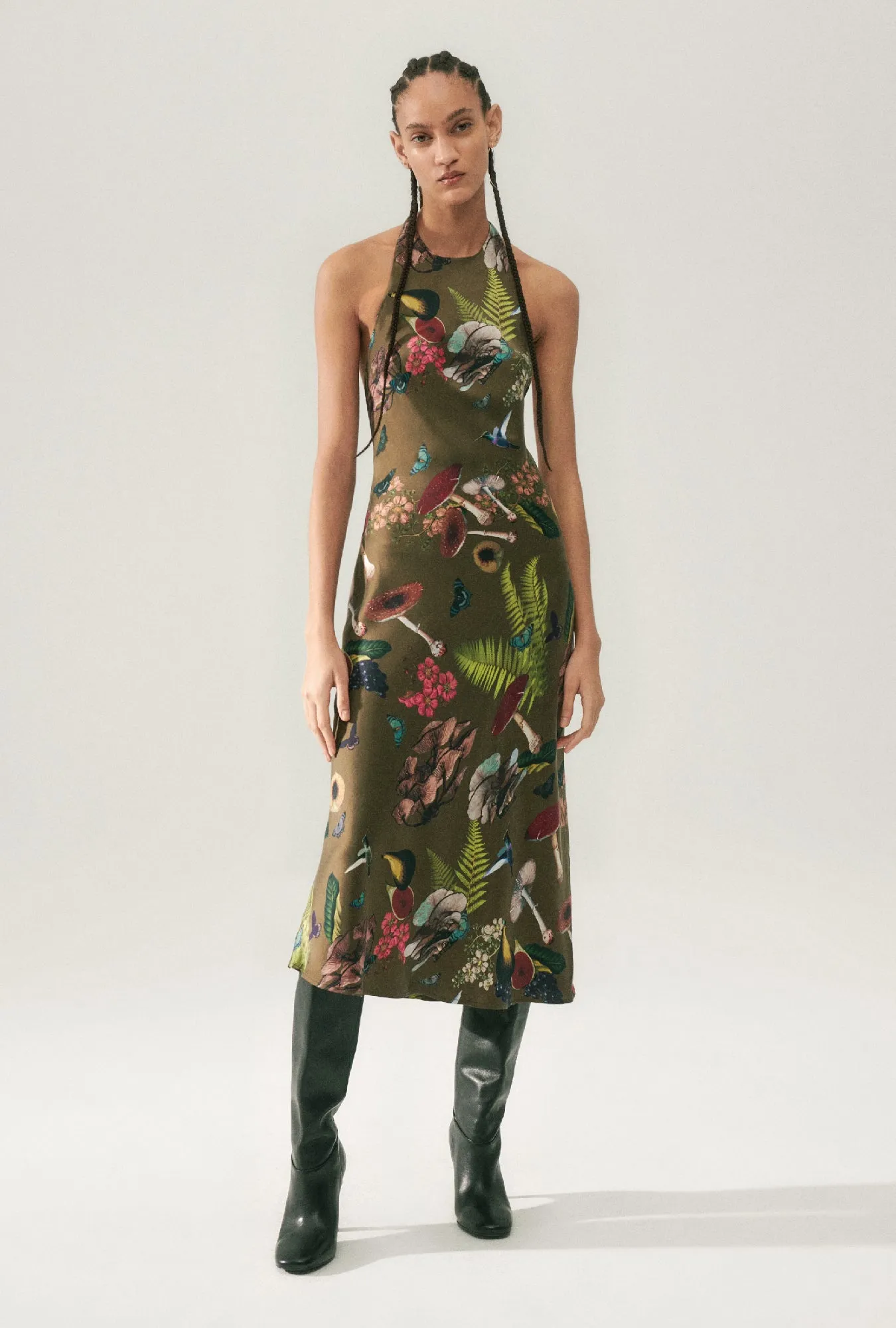 HALTER DRESS MAGIC MUSHROOM DARK EARTH sold by Silk Laundry