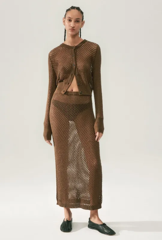 CROCHET STRAIGHT SKIRT DARK EARTH sold by Silk Laundry