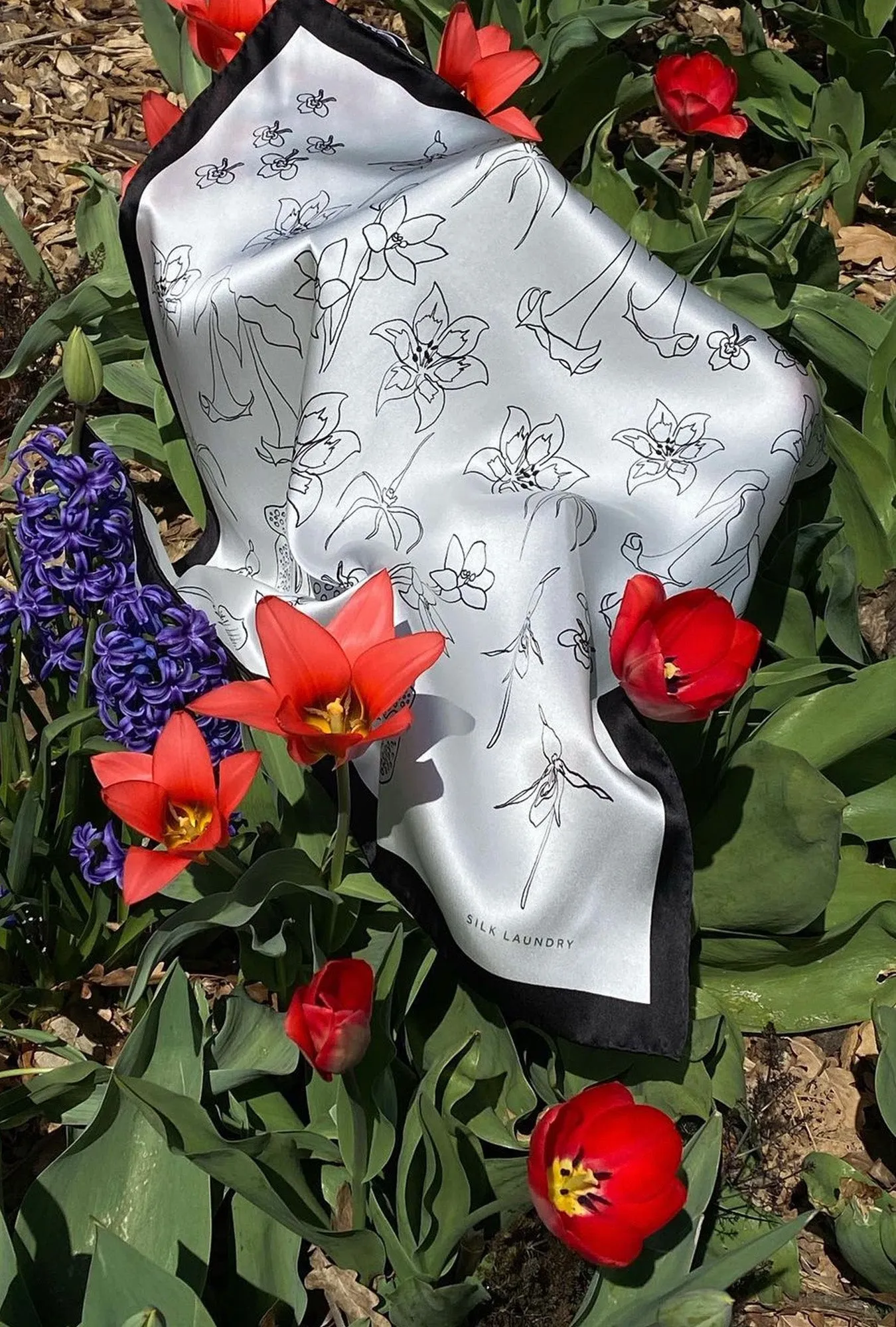 Scarf Lost Flowers Black & White sold by Silk Laundry product image thumbnail 4