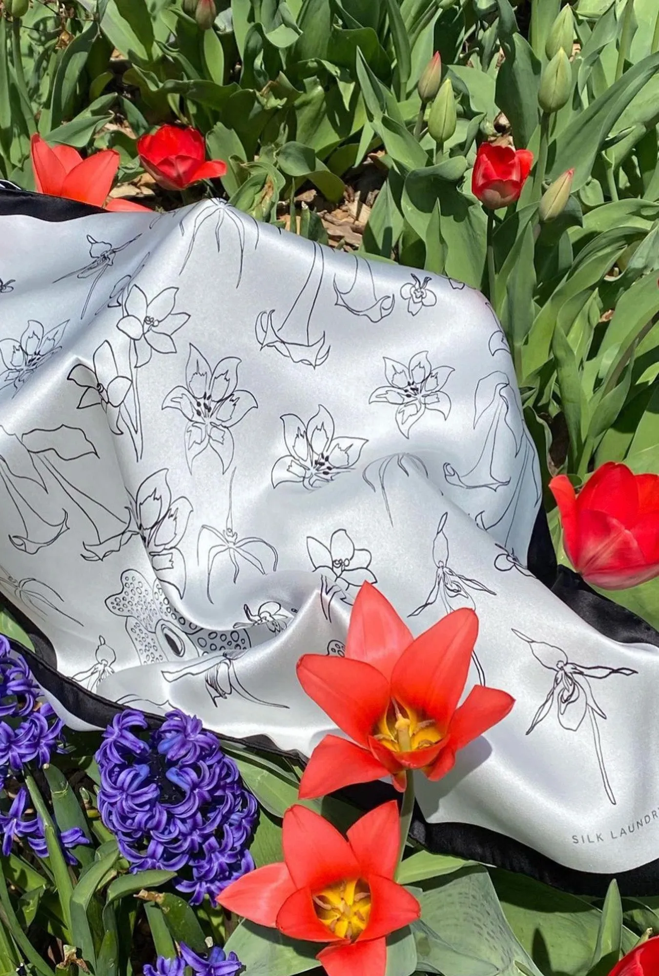 Scarf Lost Flowers Black & White sold by Silk Laundry product image thumbnail 2