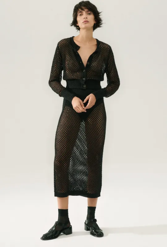 CROCHET CROPPED CARDIGAN BLACK sold by Silk Laundry