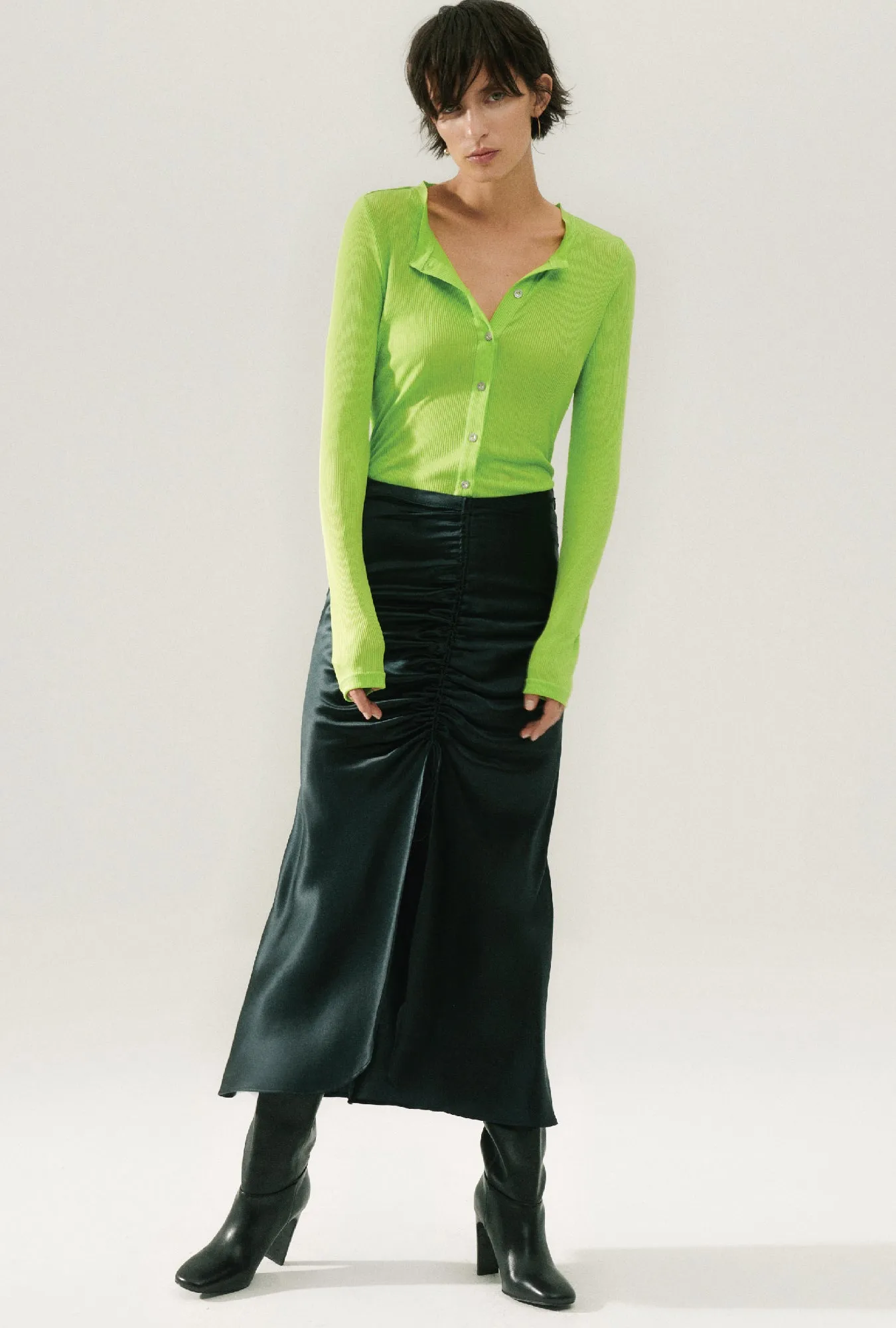 RIBBED KIA CARDIGAN FERN sold by Silk Laundry