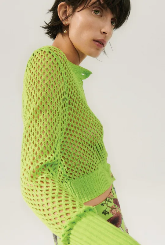 CROCHET CROPPED CARDIGAN FERN sold by Silk Laundry