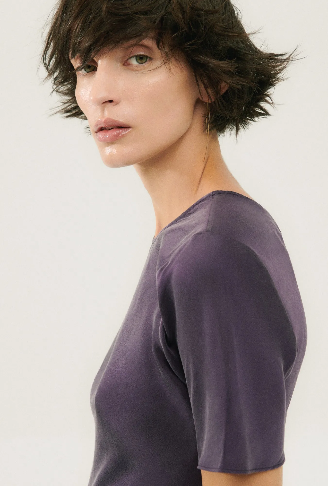 SHORT SLEEVE BIAS DRESS BLACKBERRY sold by Silk Laundry product image thumbnail 4