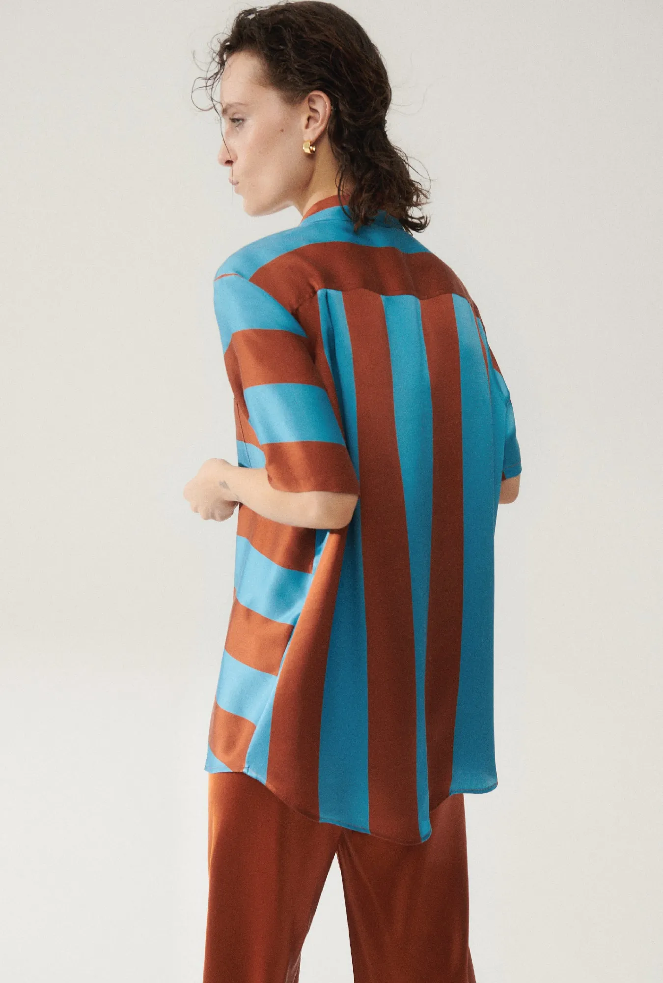 SHORT SLEEVE BOYFRIEND SHIRT LAKE STRIPE sold by Silk Laundry product image thumbnail 3