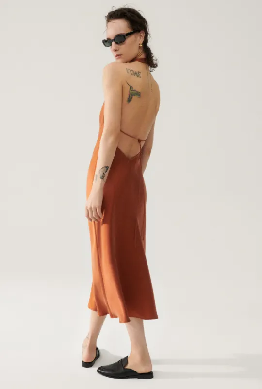 HALTER DRESS UMBER sold by Silk Laundry
