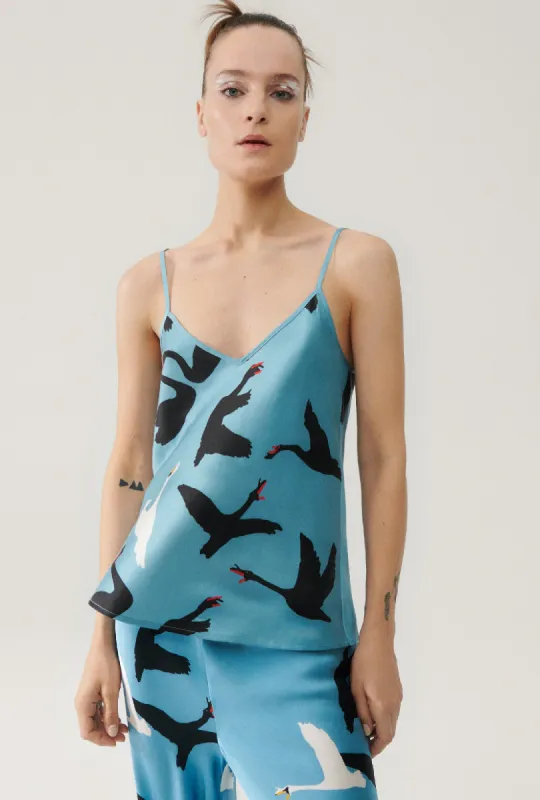 BIAS CUT CAMI SWANS sold by Silk Laundry