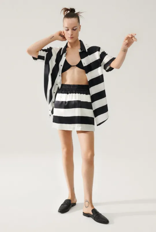 SHORT SLEEVE BOYFRIEND SHIRT BLACK STRIPE sold by Silk Laundry