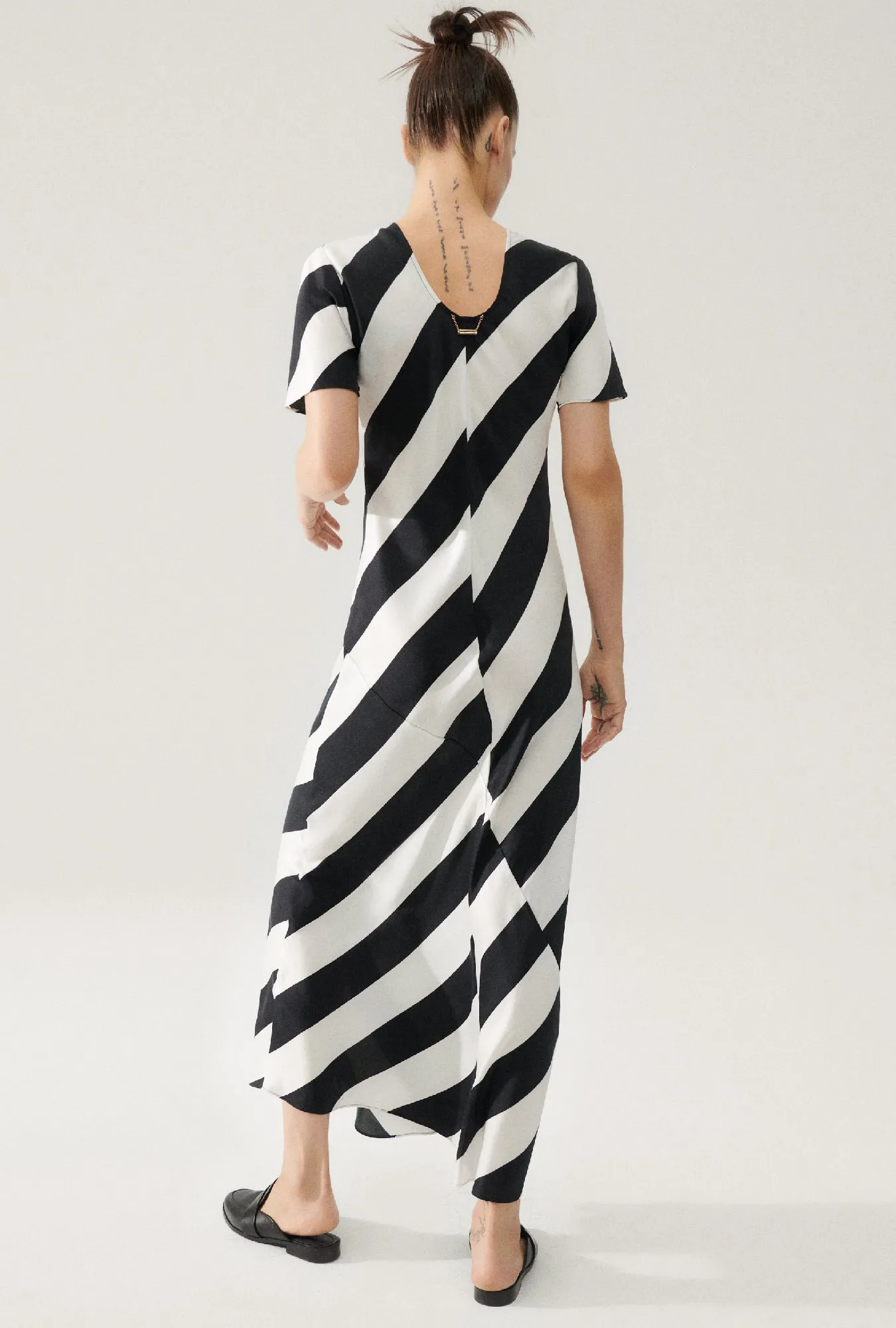 SHORT SLEEVE BIAS DRESS BLACK STRIPE sold by Silk Laundry product image thumbnail 4