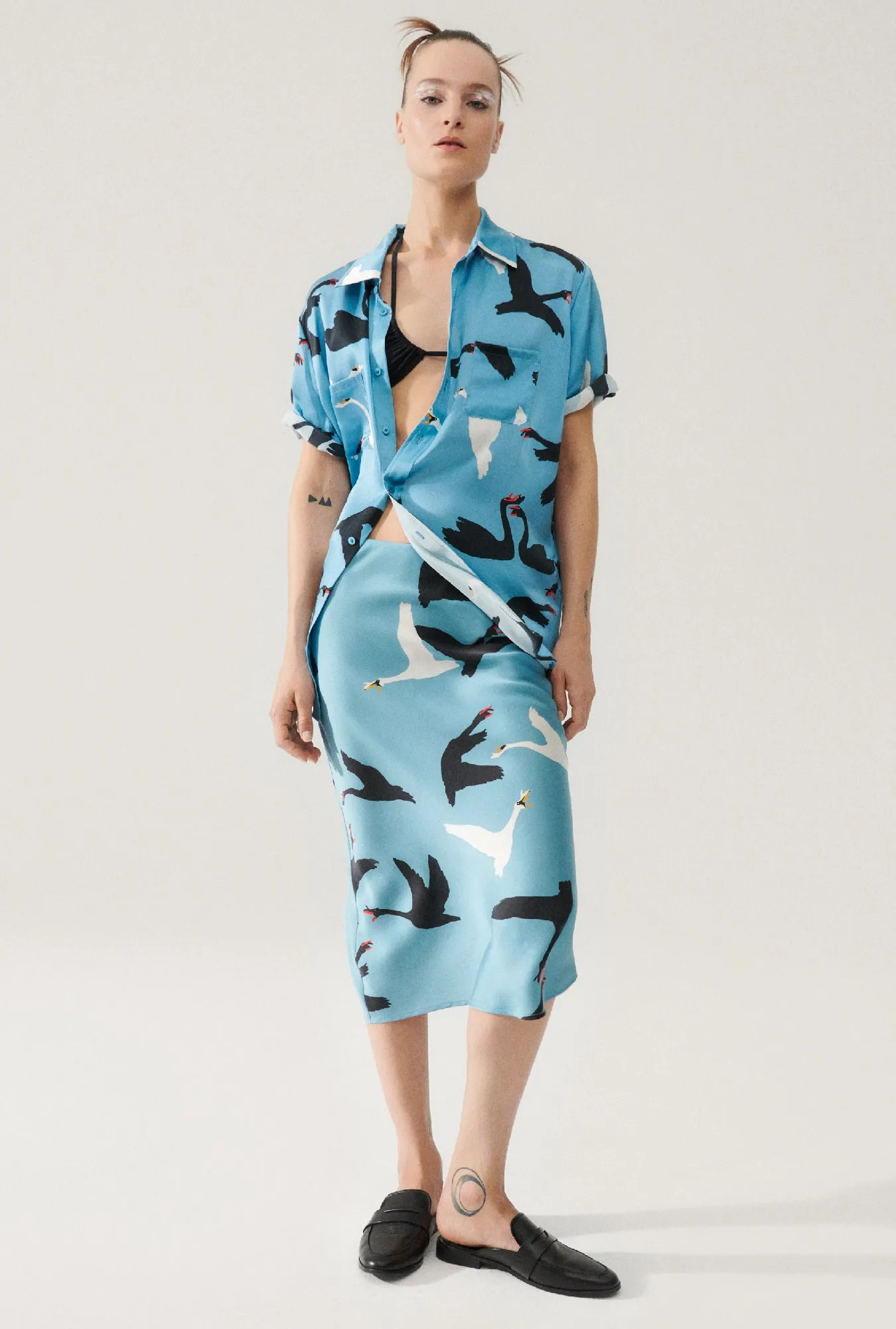 LONG BIAS CUT SKIRT SWANS sold by Silk Laundry product image thumbnail 3