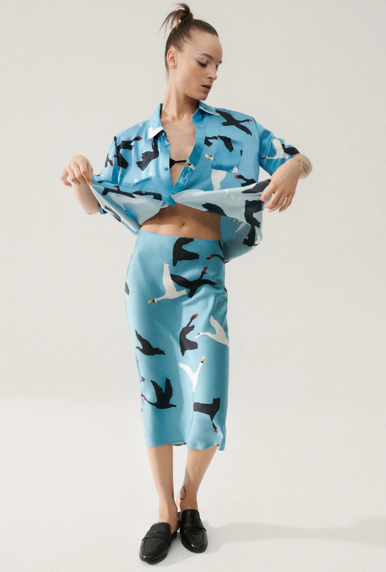 LONG BIAS CUT SKIRT SWANS sold by Silk Laundry