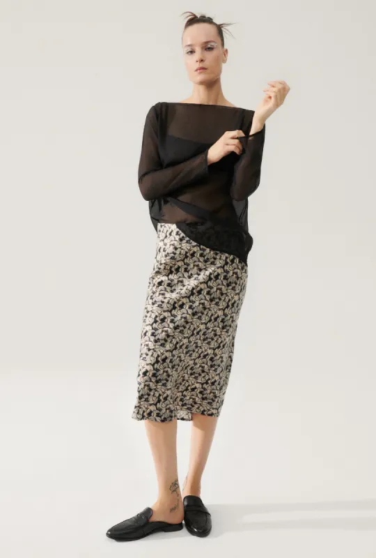 LONG BIAS CUT SKIRT PELICANS sold by Silk Laundry