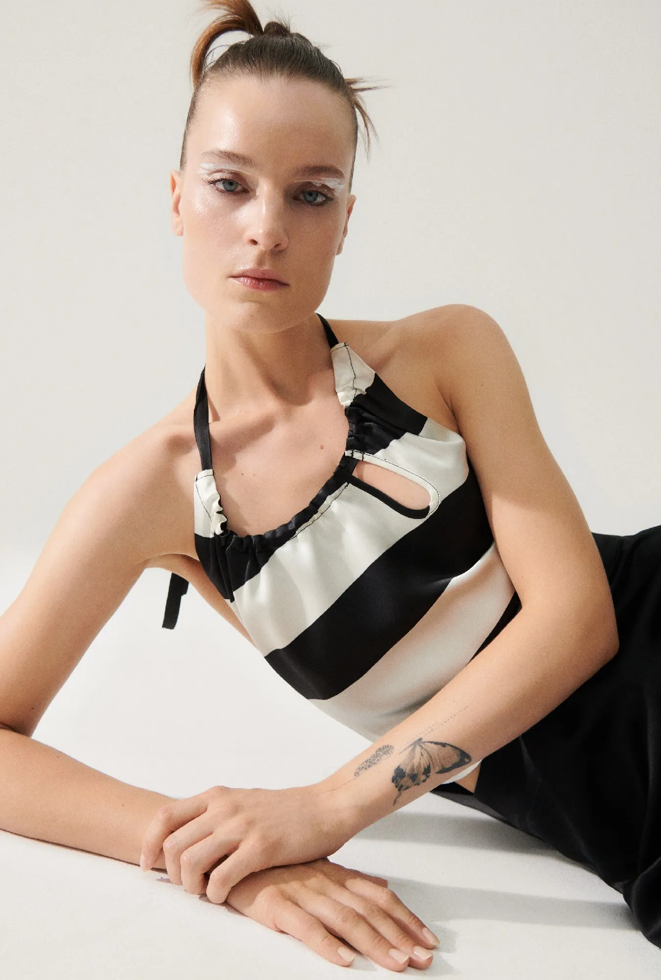 HALTER TOP BLACK STRIPE sold by Silk Laundry