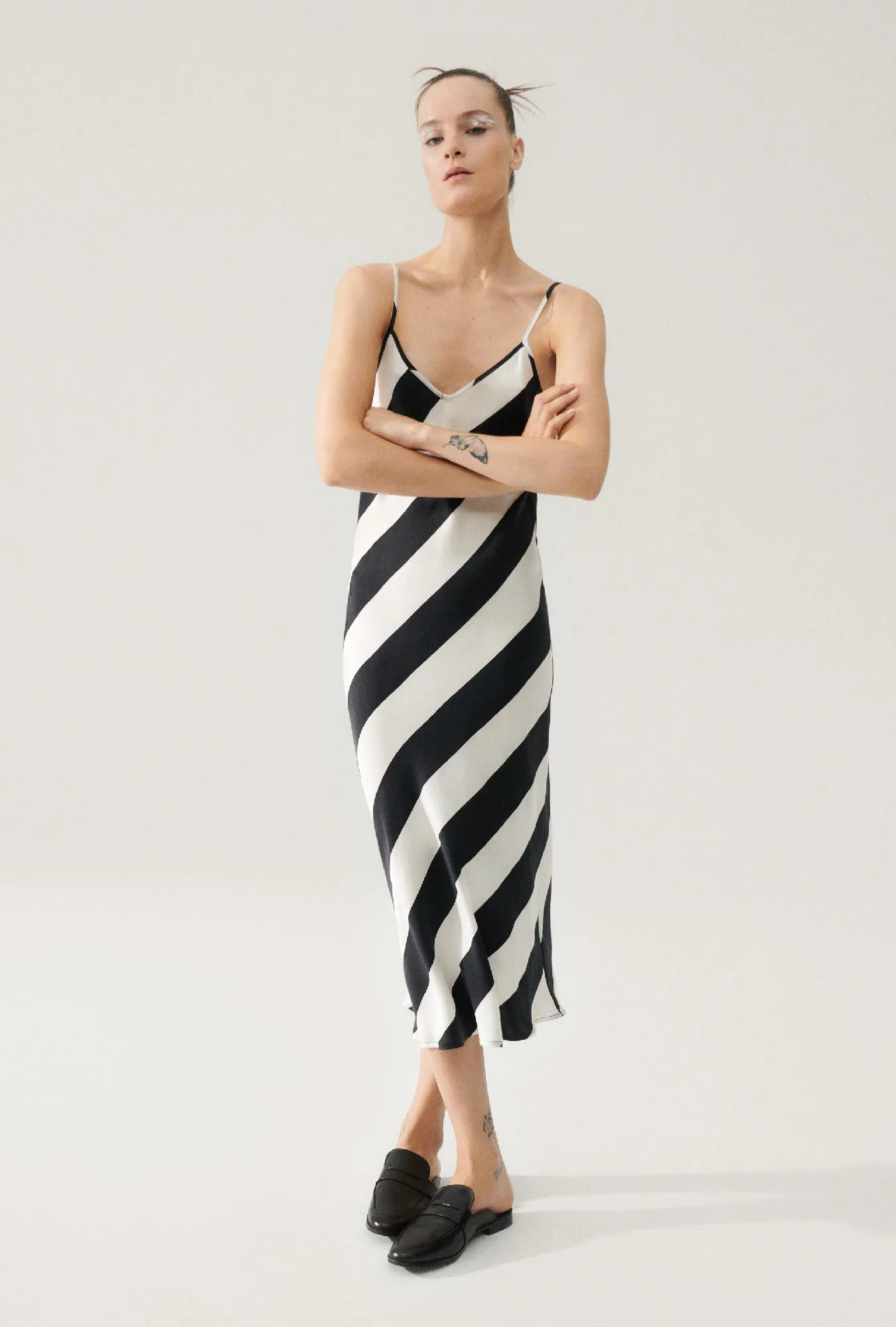 90S SLIP DRESS BLACK STRIPE sold by Silk Laundry