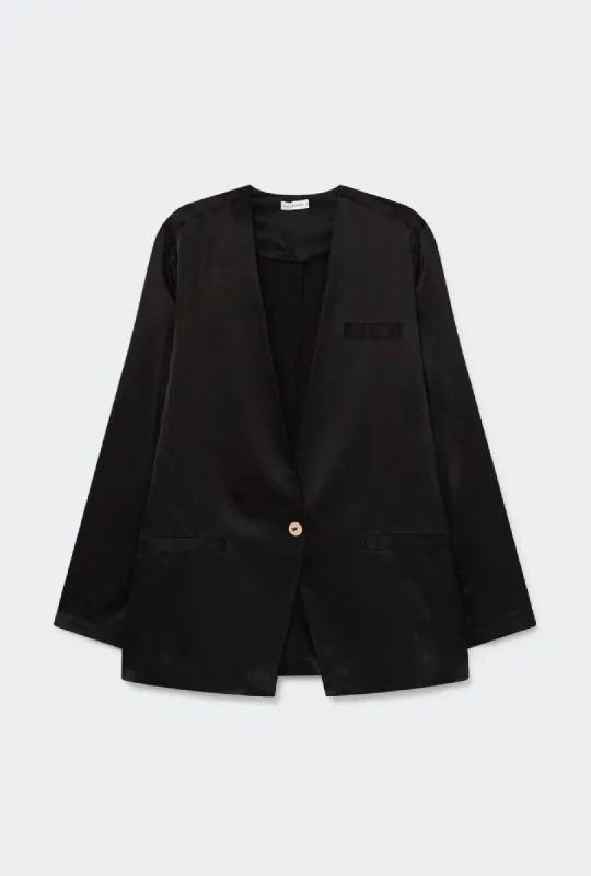 COLLARLESS BLAZER BLACK sold by Silk Laundry