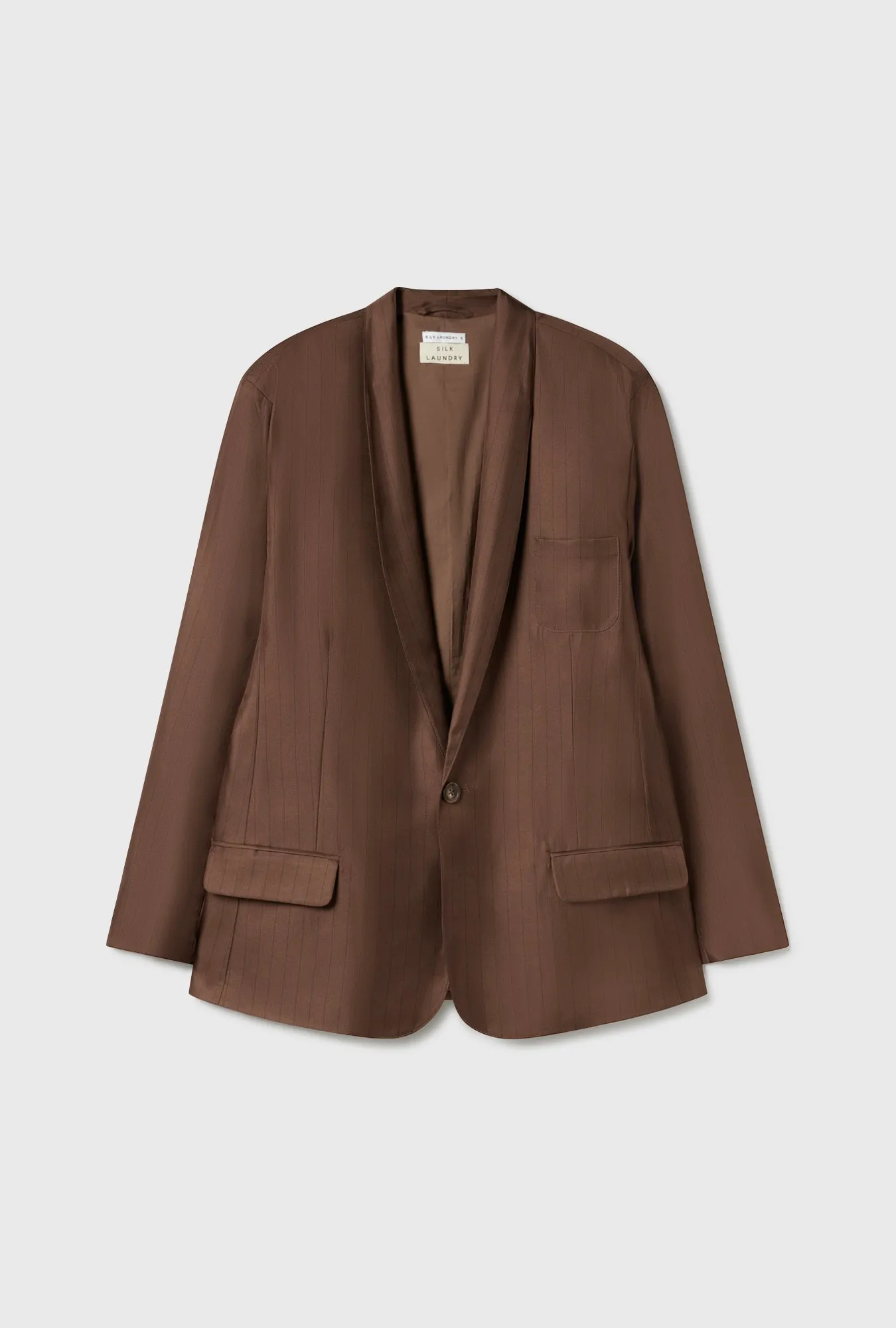 Twill Miami Blazer Dark Earth Pinstripe sold by Silk Laundry