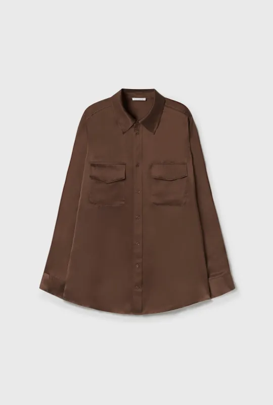 Twill Boyfriend Shirt Dark Earth Pinstripe sold by Silk Laundry