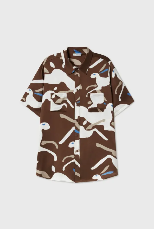 SHORT SLEEVE BOYFRIEND SHIRT RABBIT DARK EARTH sold by Silk Laundry