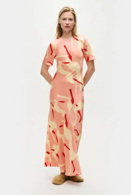 SHORT SLEEVE BIAS DRESS RABBIT AMARANTH sold by Silk Laundry