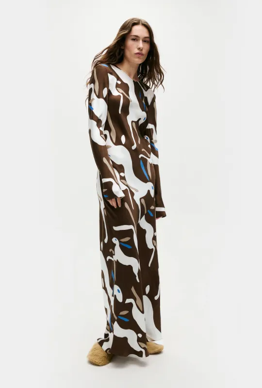 FULL SLEEVE BIAS DRESS RABBIT DARK EARTH sold by Silk Laundry
