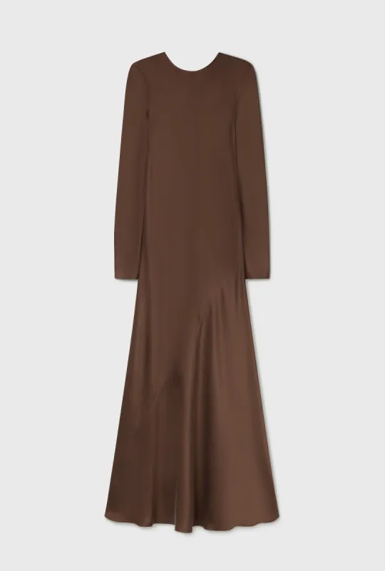 FULL SLEEVE BIAS DRESS DARK EARTH sold by Silk Laundry