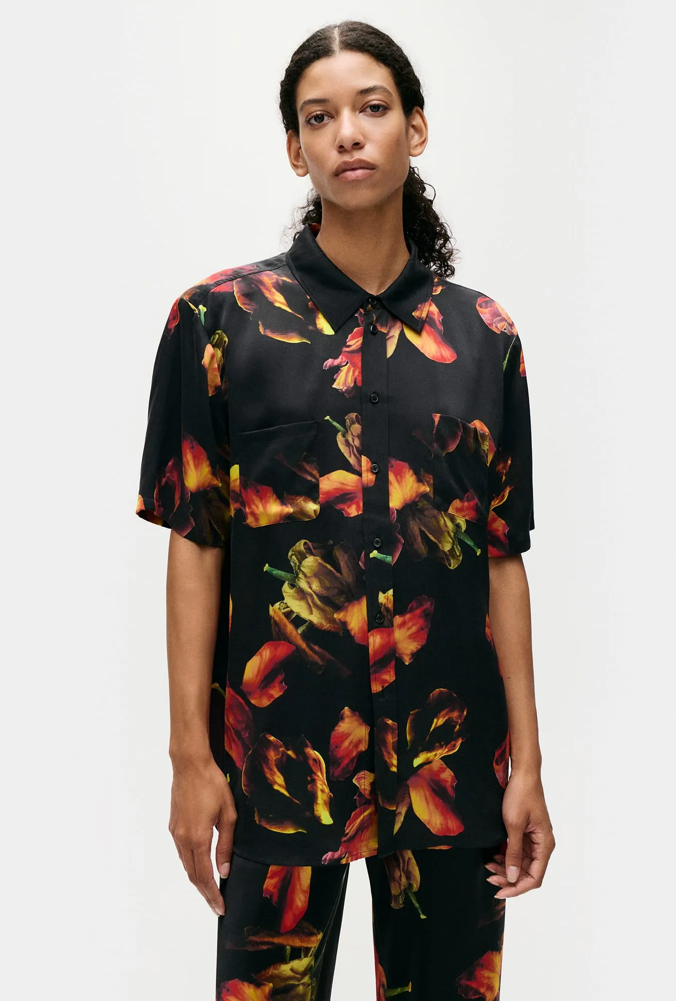 Short Sleeve Boyfriend Shirt Tulipa Black sold by Silk Laundry