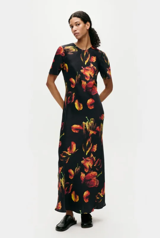 SHORT SLEEVE BIAS DRESS TULIPA BLACK sold by Silk Laundry