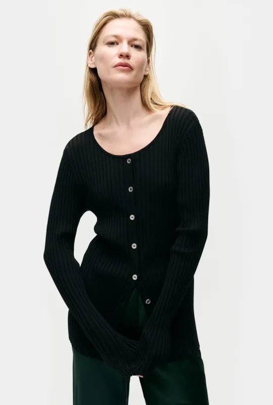 Ribbed Kia Cardigan Black sold by Silk Laundry