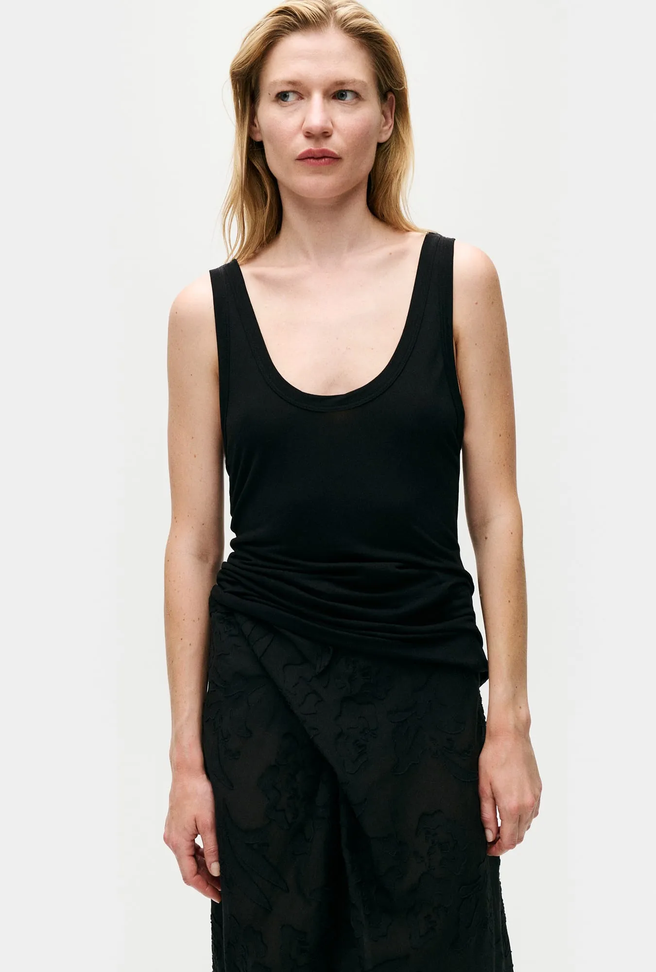 Jersey Modal Scoop Tank Black sold by Silk Laundry