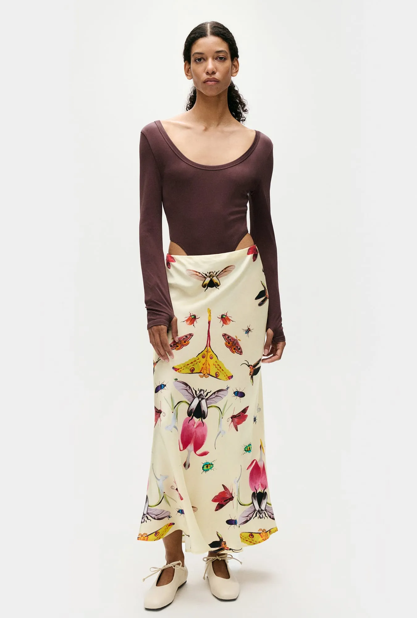 LONG BIAS CUT SKIRT INSECTS sold by Silk Laundry