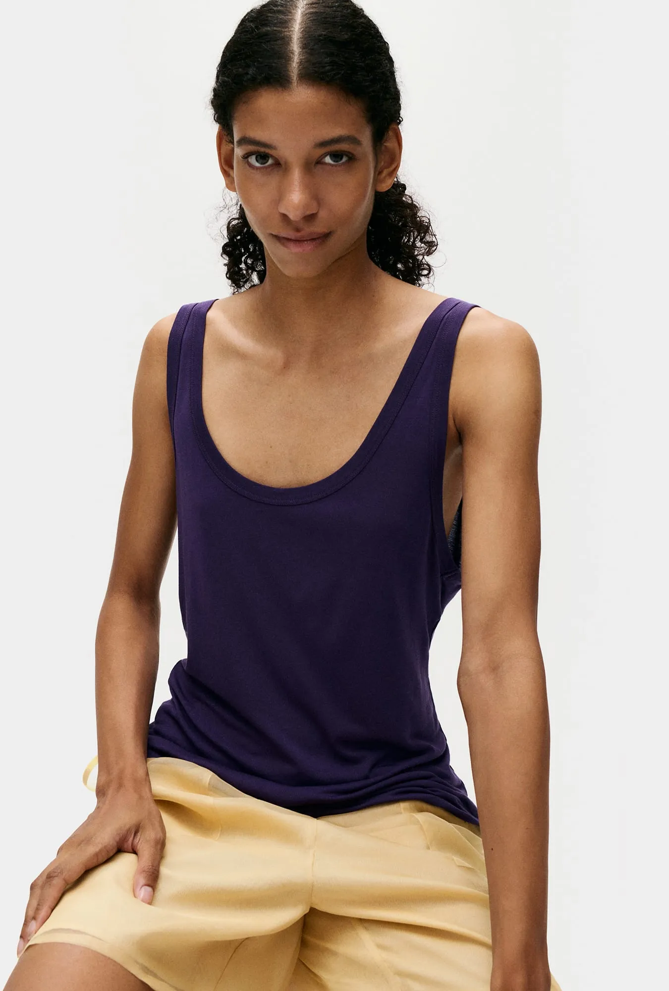 Jersey Modal Scoop Tank Nightshade sold by Silk Laundry