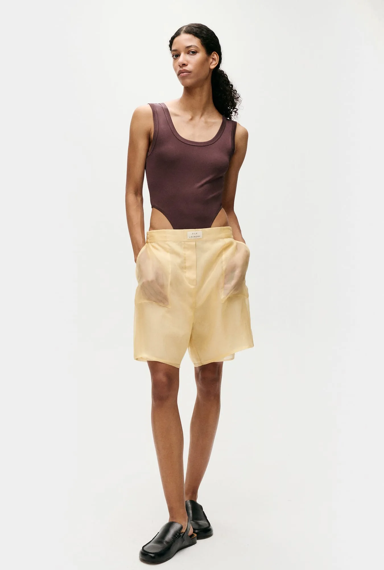 JERSEY MODAL CUTAWAY BODYSUIT CACAO sold by Silk Laundry