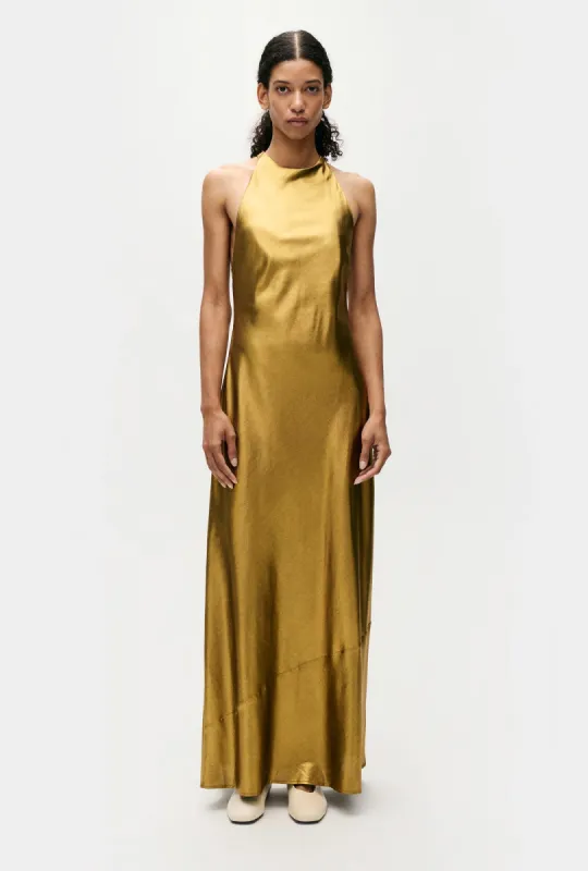 HIGH LOW DRESS GOLD sold by Silk Laundry