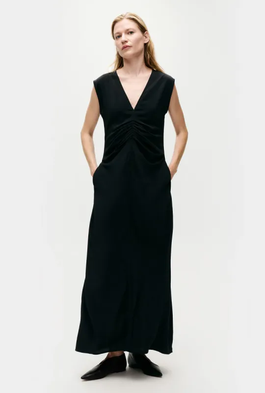 Habotai Pleated Dress Black sold by Silk Laundry