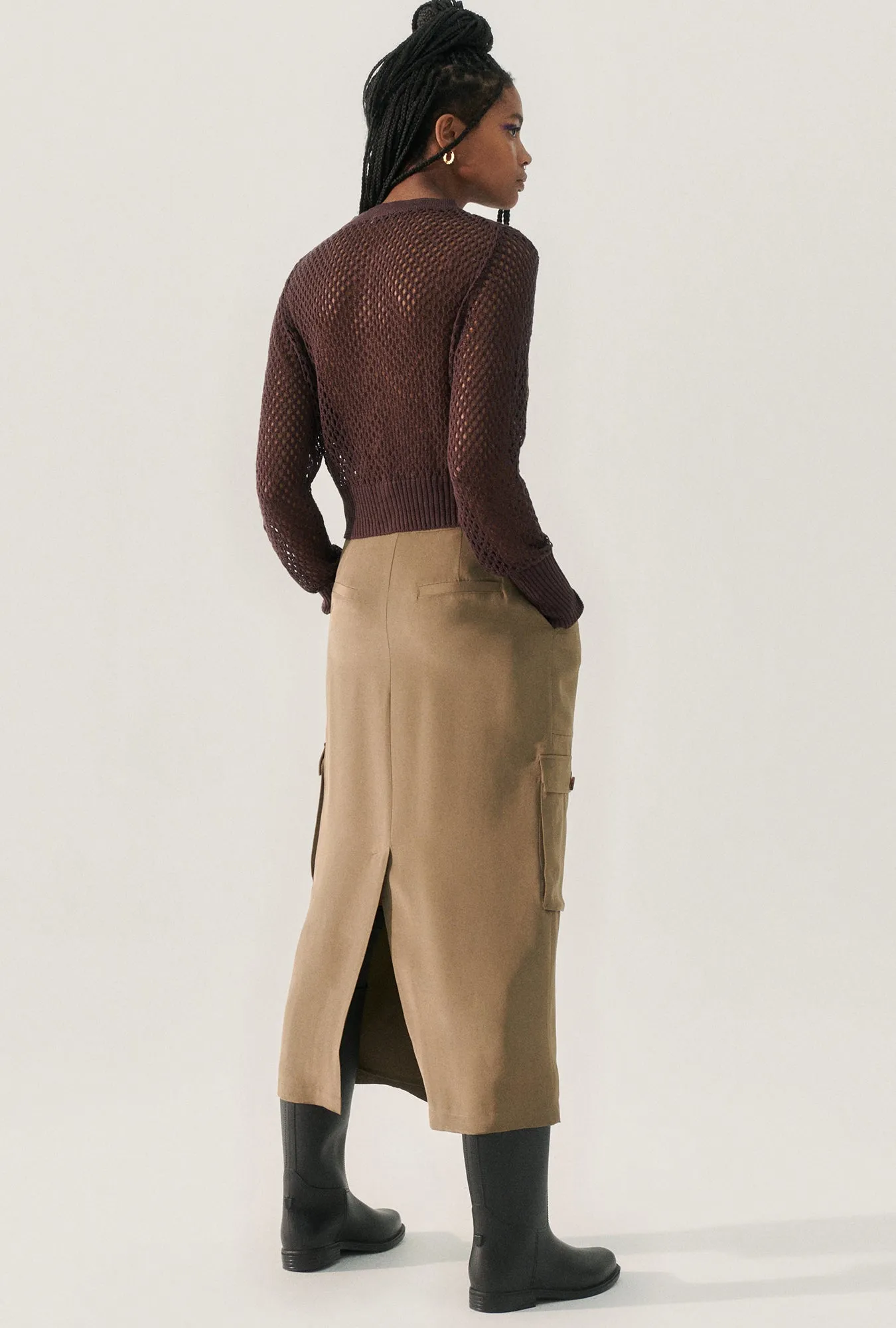 Crochet Cropped Cardigan Cacao sold by Silk Laundry product image thumbnail 3