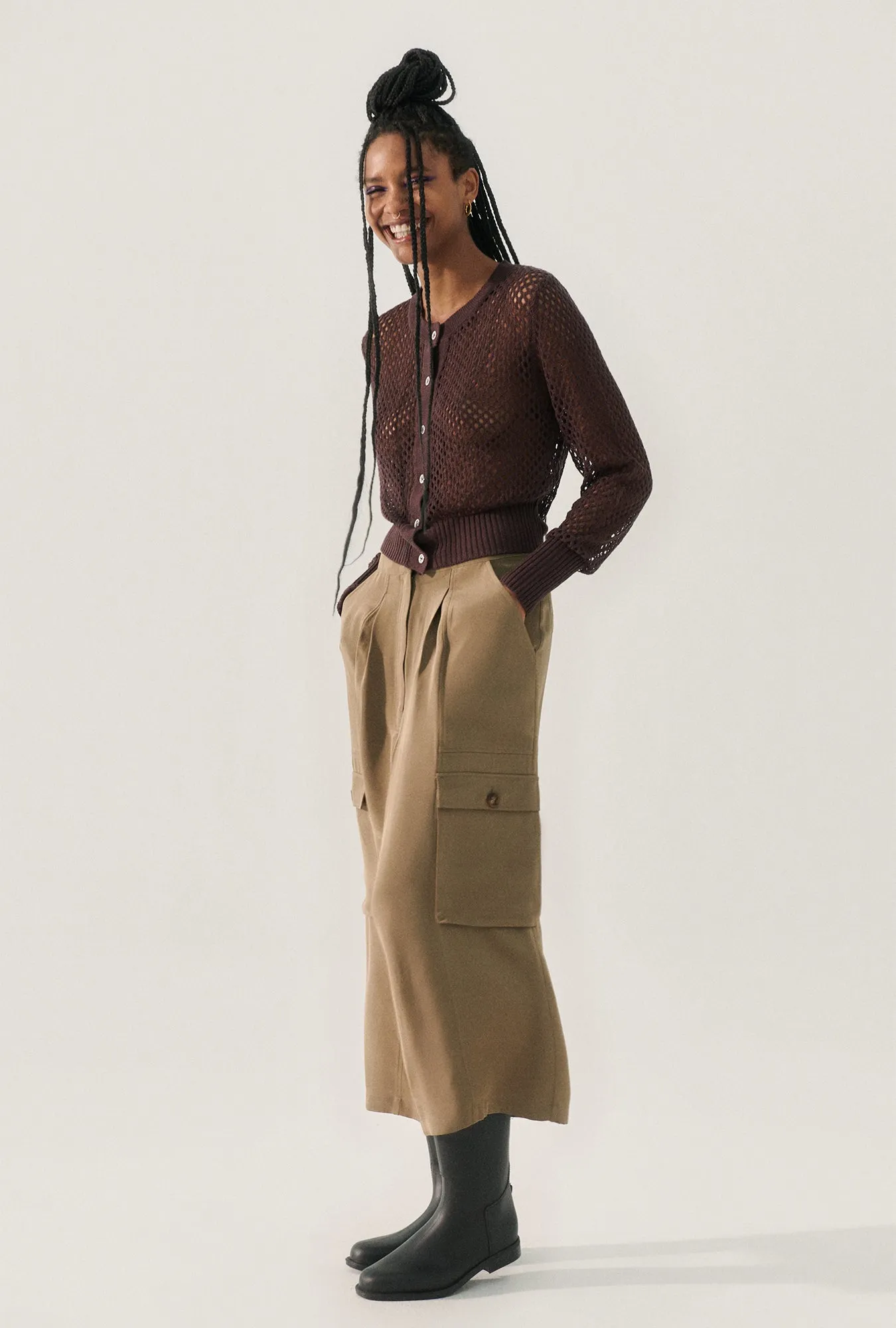 Crochet Cropped Cardigan Cacao sold by Silk Laundry