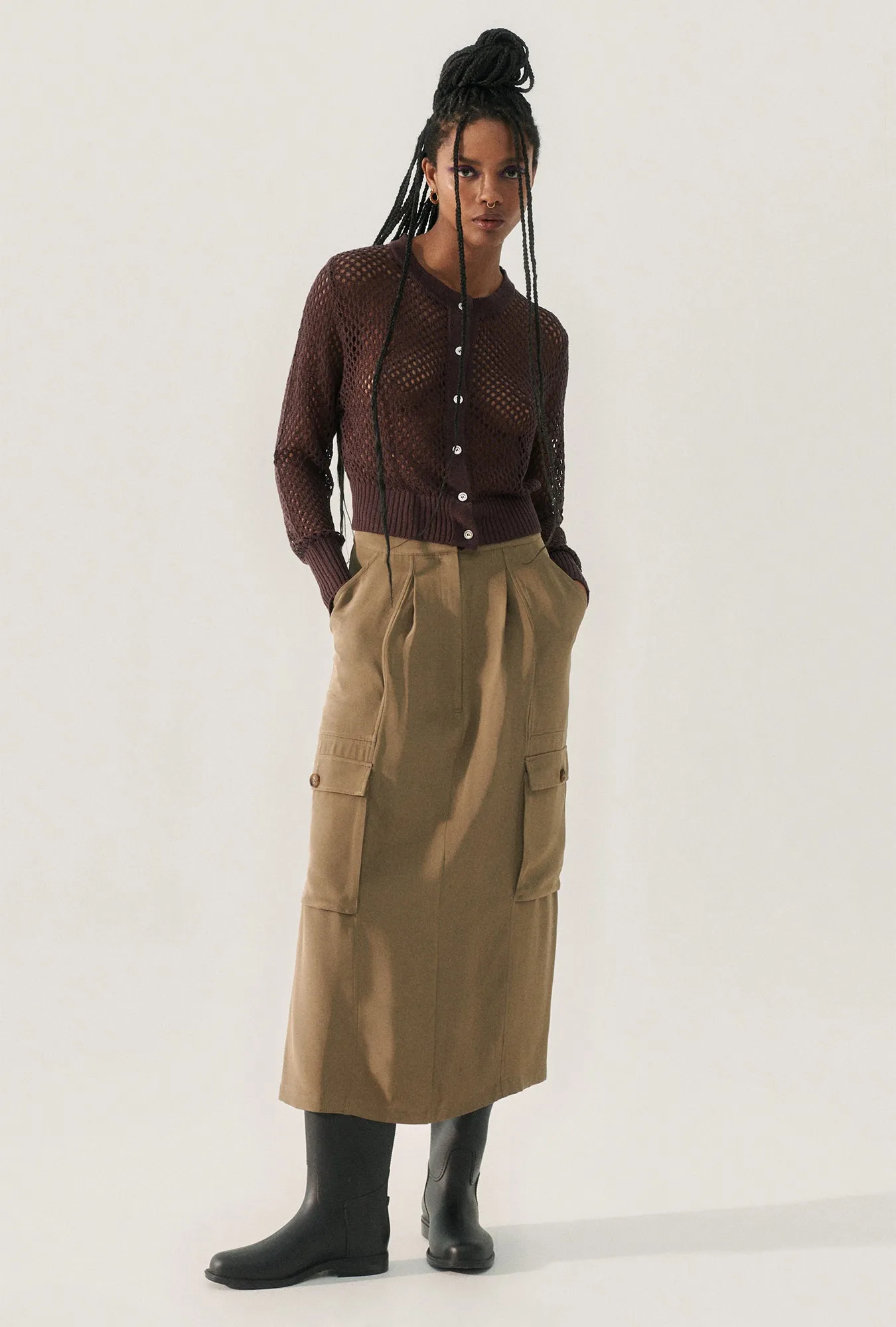 Crochet Cropped Cardigan Cacao sold by Silk Laundry product image thumbnail 5