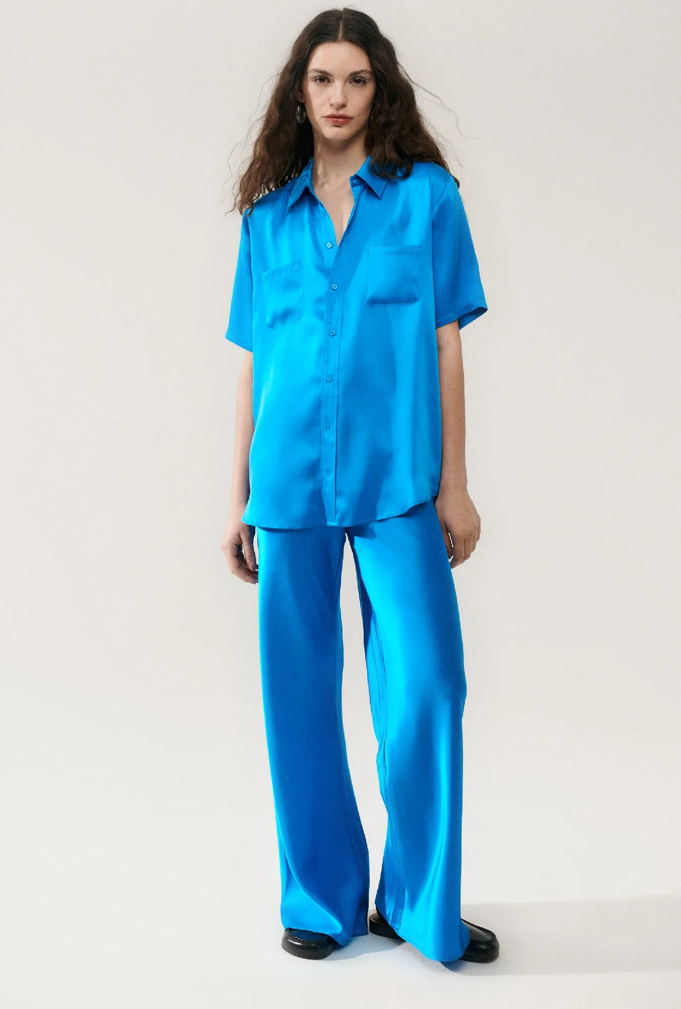 SHORT SLEEVE BOYFRIEND SHIRT COAST BLUE sold by Silk Laundry