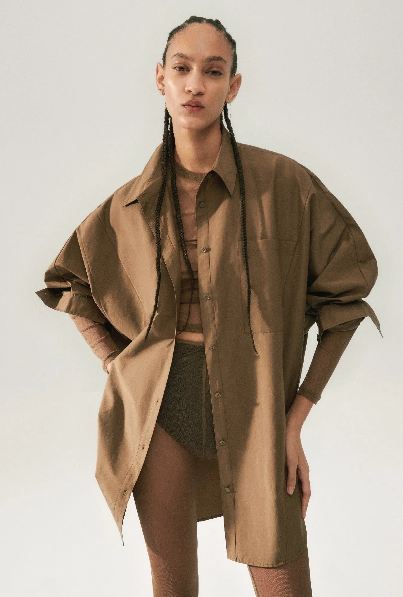 COTTON SILK ROUND SHIRT DARK EARTH sold by Silk Laundry