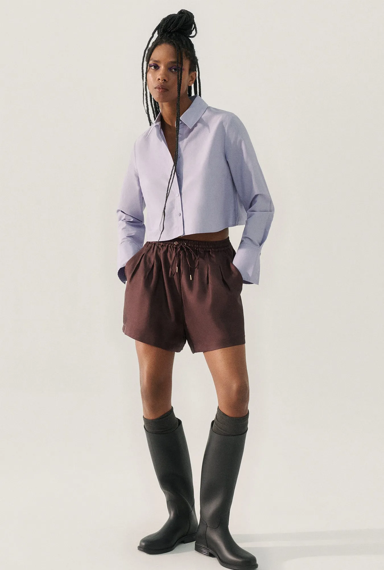 TWILL SLOUCH SHORTS CACAO sold by Silk Laundry