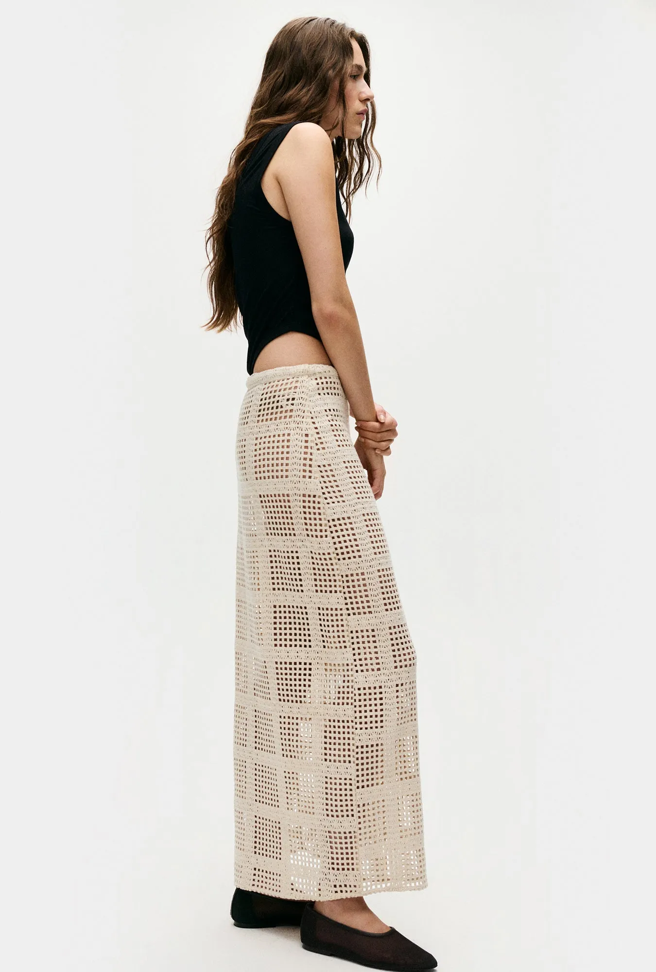 Cotton Grid Long Skirt Natural sold by Silk Laundry product image thumbnail 4