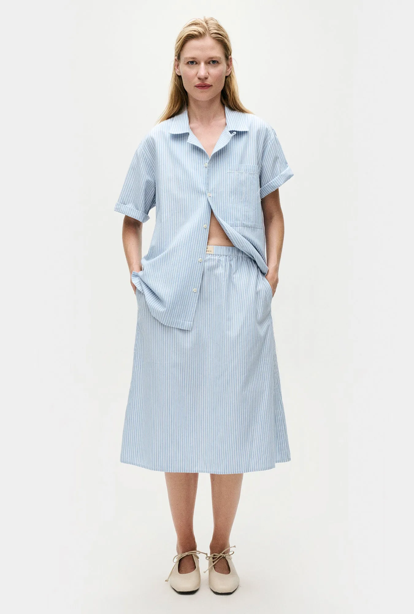 Cotton Midi Skirt Storm Stripe sold by Silk Laundry